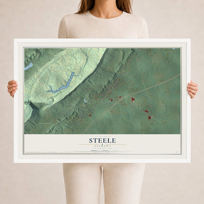 Map of Steele, Alabama, 24 x 36 inch print in a white wood frame