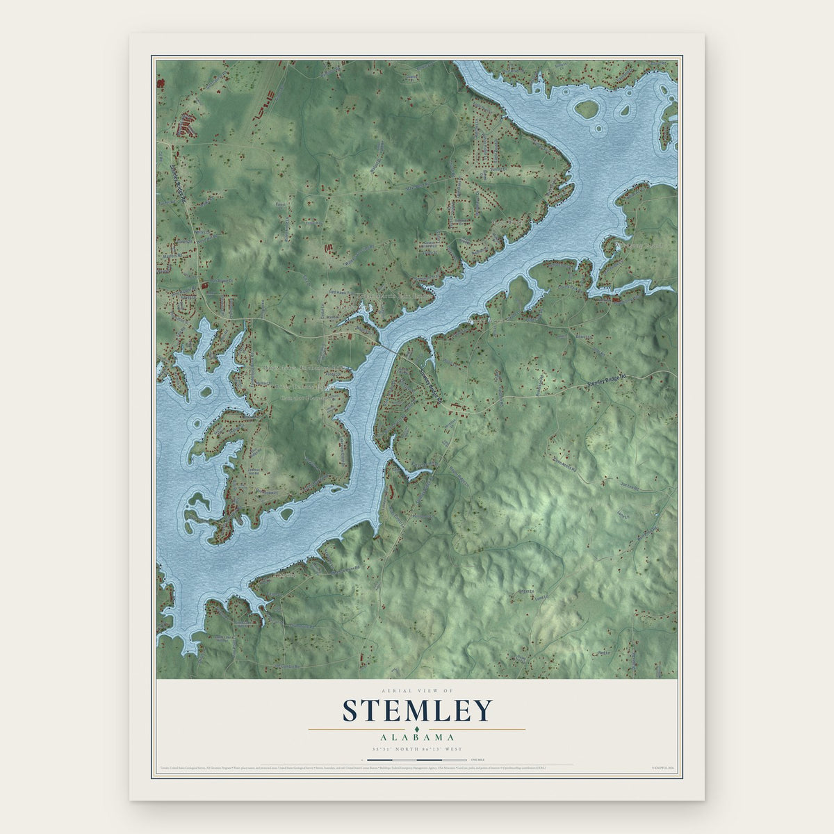 Stemley, Alabama map print, the full design
