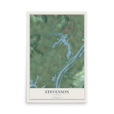 Map of Stevenson, Alabama, 12 x 18 inch unframed archival matte print