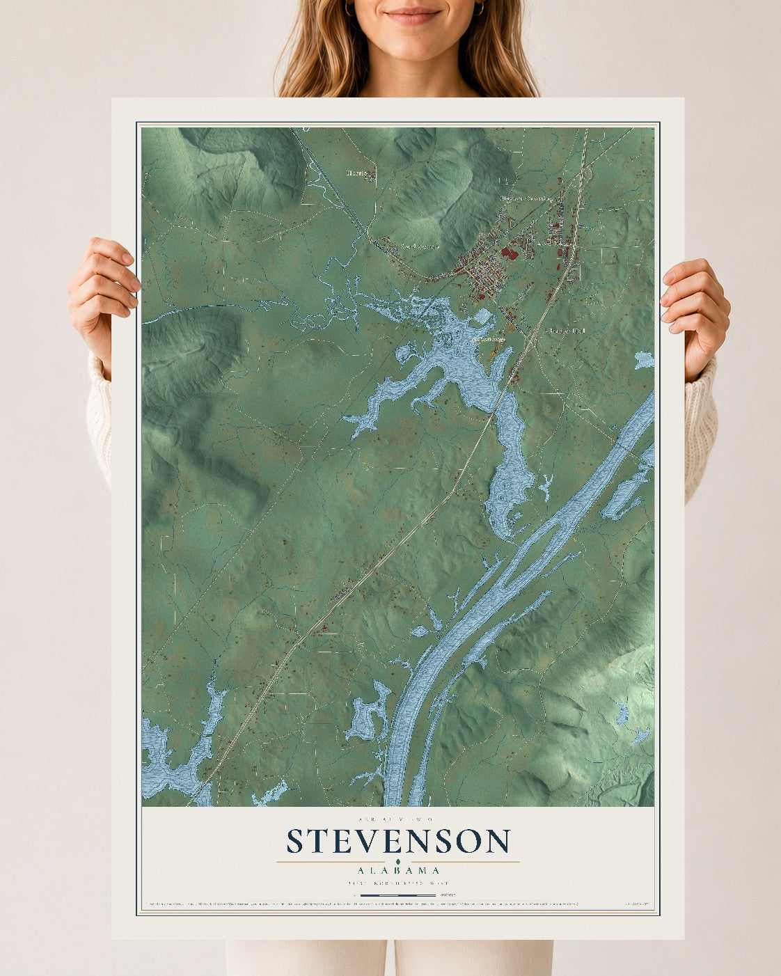 Map of Stevenson, Alabama, 24 x 36 inch unframed archival matte print