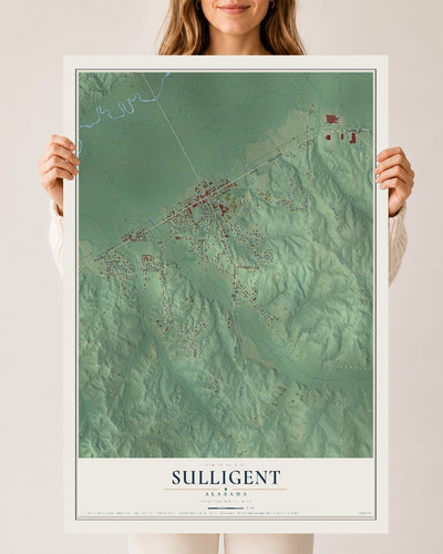 Map of Sulligent, Alabama, 24 x 36 inch unframed archival matte print