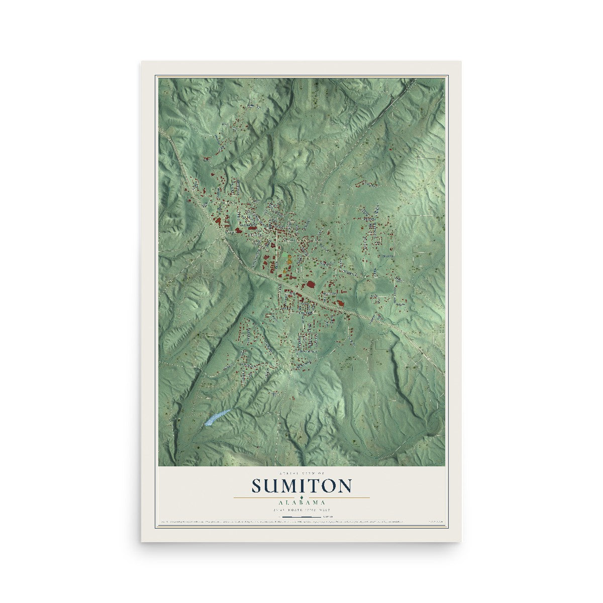 Map of Sumiton, Alabama, 12 x 18 inch unframed archival matte print