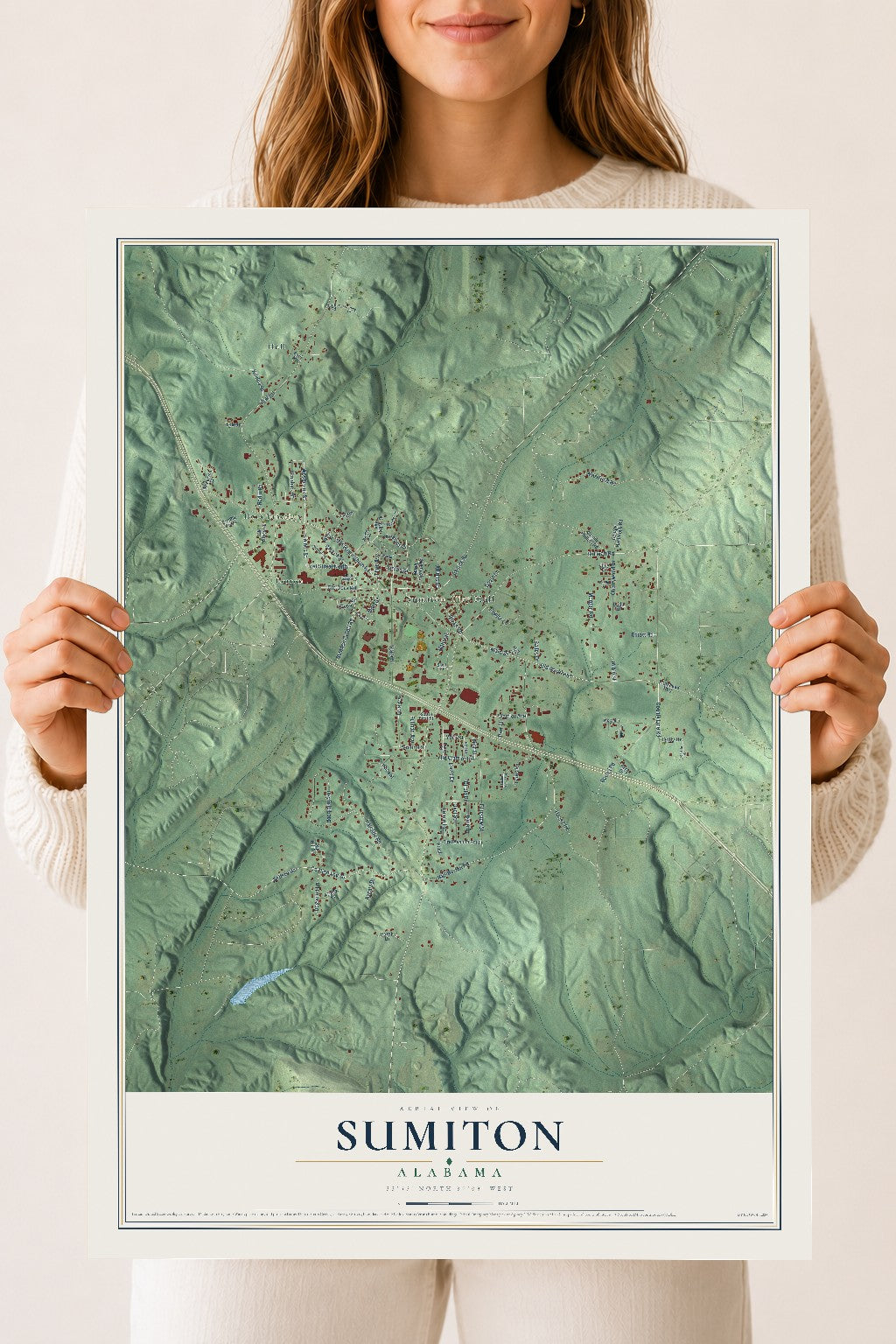 Map of Sumiton, Alabama, 18 x 24 inch unframed archival matte print