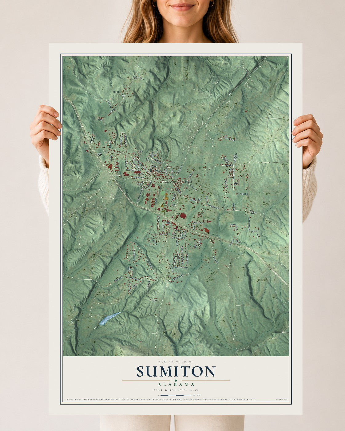 Map of Sumiton, Alabama, 24 x 36 inch unframed archival matte print