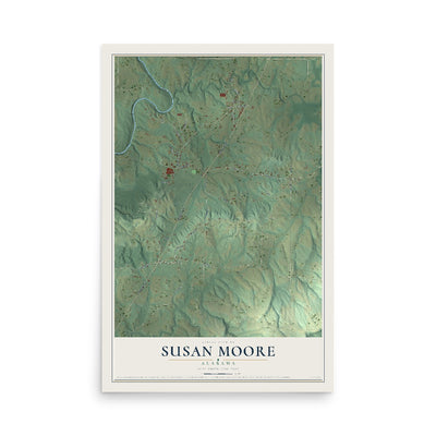 Map of Susan Moore, Alabama, 12 x 18 inch unframed archival matte print
