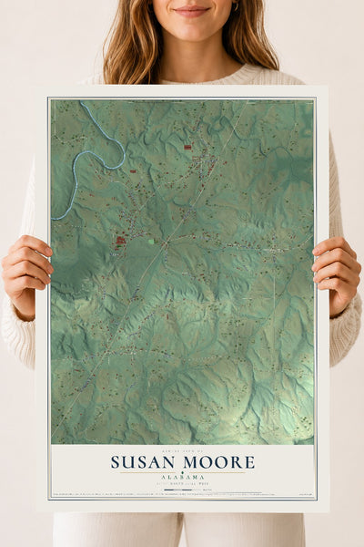 Map of Susan Moore, Alabama, 18 x 24 inch unframed archival matte print