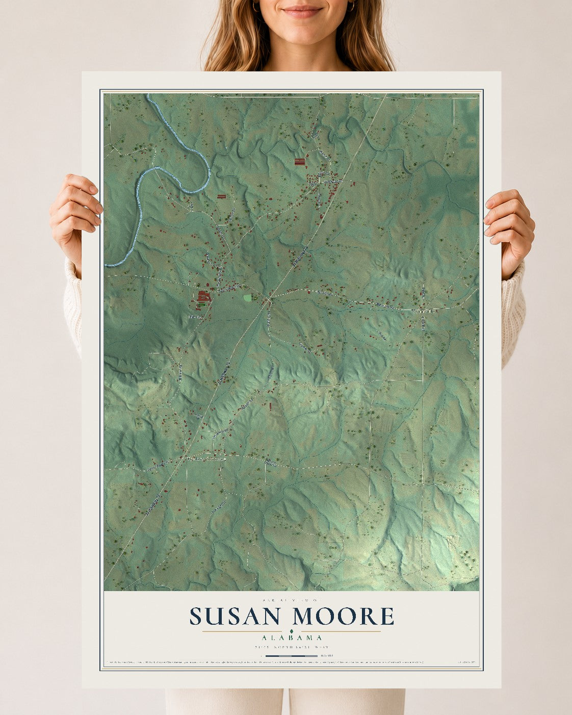 Map of Susan Moore, Alabama, 24 x 36 inch unframed archival matte print