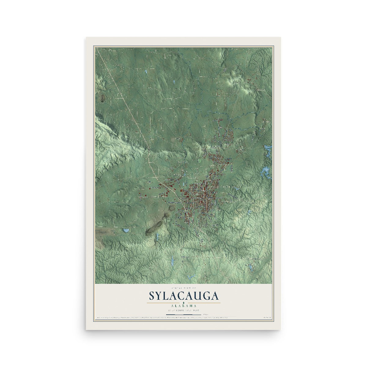 Map of Sylacauga, Alabama, 12 x 18 inch unframed archival matte print