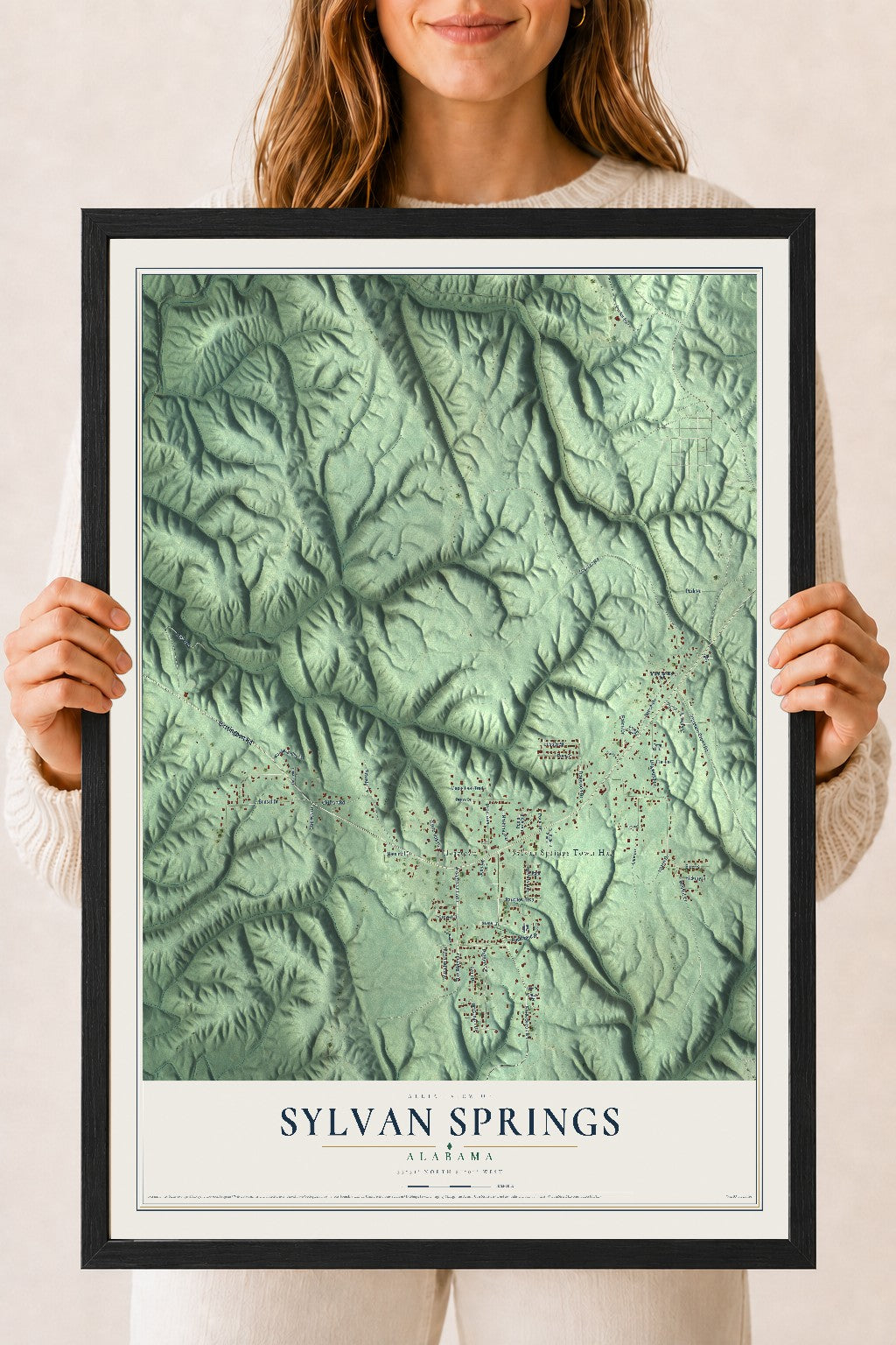 Map of Sylvan Springs, Alabama, 18 x 24 inch print in a black wood frame
