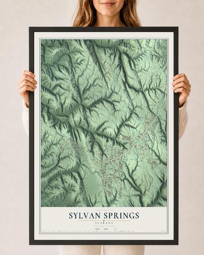 Map of Sylvan Springs, Alabama, 24 x 36 inch print in a black wood frame