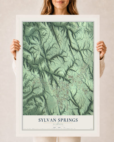 Map of Sylvan Springs, Alabama, 24 x 36 inch print in a white wood frame