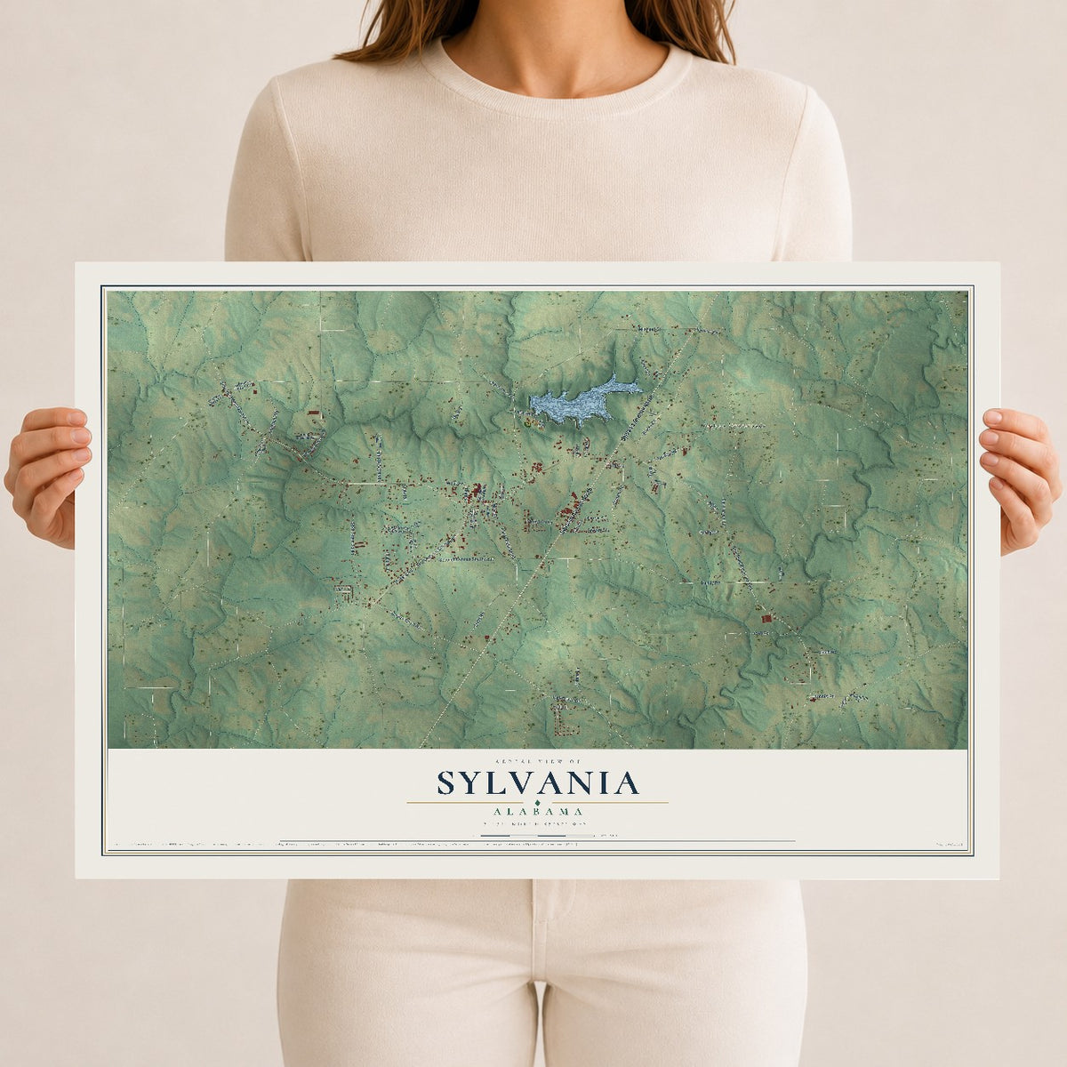 Map of Sylvania, Alabama, 12 x 18 inch unframed archival matte print