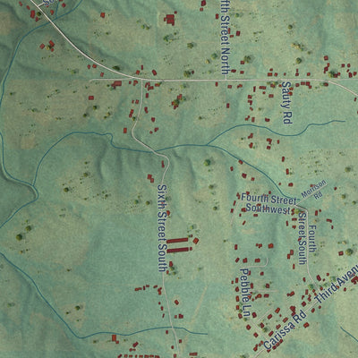 Second close-up of the map of Sylvania, Alabama print showing more streets and buildings