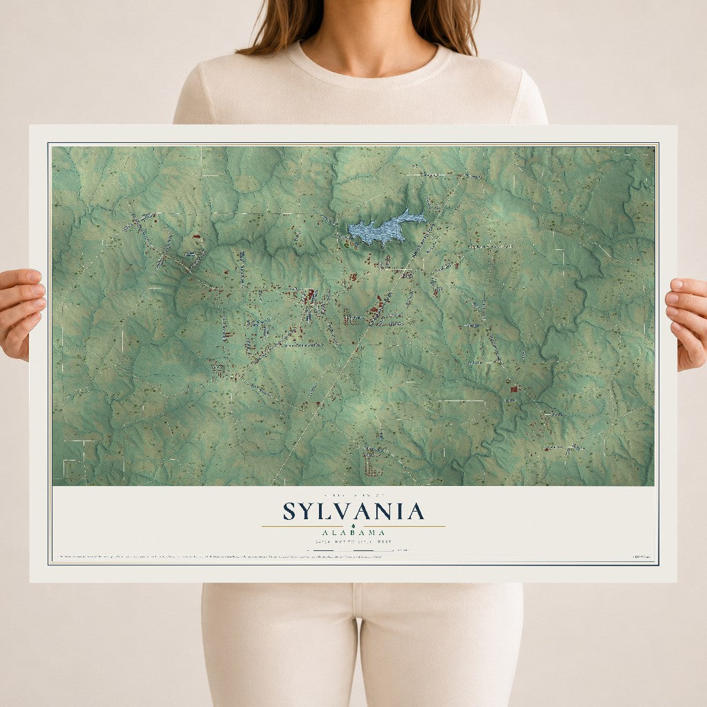 Map of Sylvania, Alabama, 18 x 24 inch unframed archival matte print