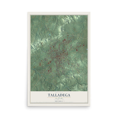 Map of Talladega, Alabama, 12 x 18 inch unframed archival matte print