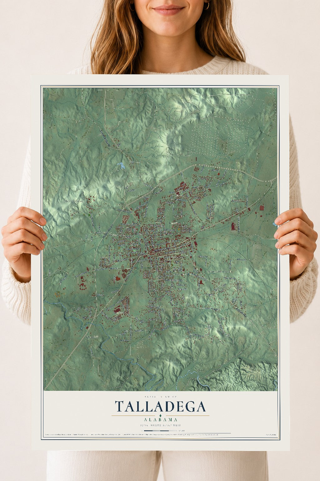 Map of Talladega, Alabama, 18 x 24 inch unframed archival matte print