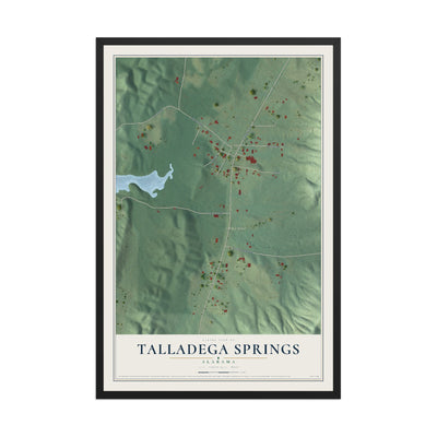 Map of Talladega Springs, Alabama, 12 x 18 inch print in a black wood frame