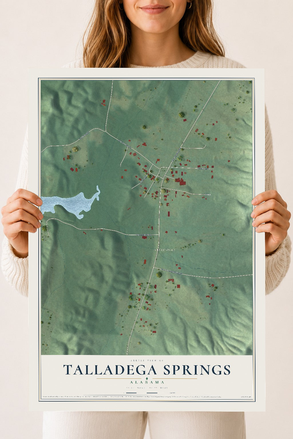 Map of Talladega Springs, Alabama, 18 x 24 inch unframed archival matte print