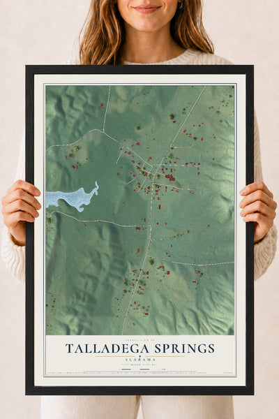 Map of Talladega Springs, Alabama, 18 x 24 inch print in a black wood frame