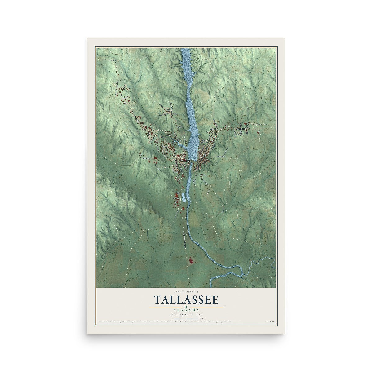Map of Tallassee, Alabama, 12 x 18 inch unframed archival matte print