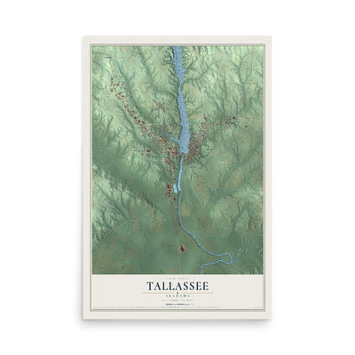 Map of Tallassee, Alabama, 12 x 18 inch unframed archival matte print