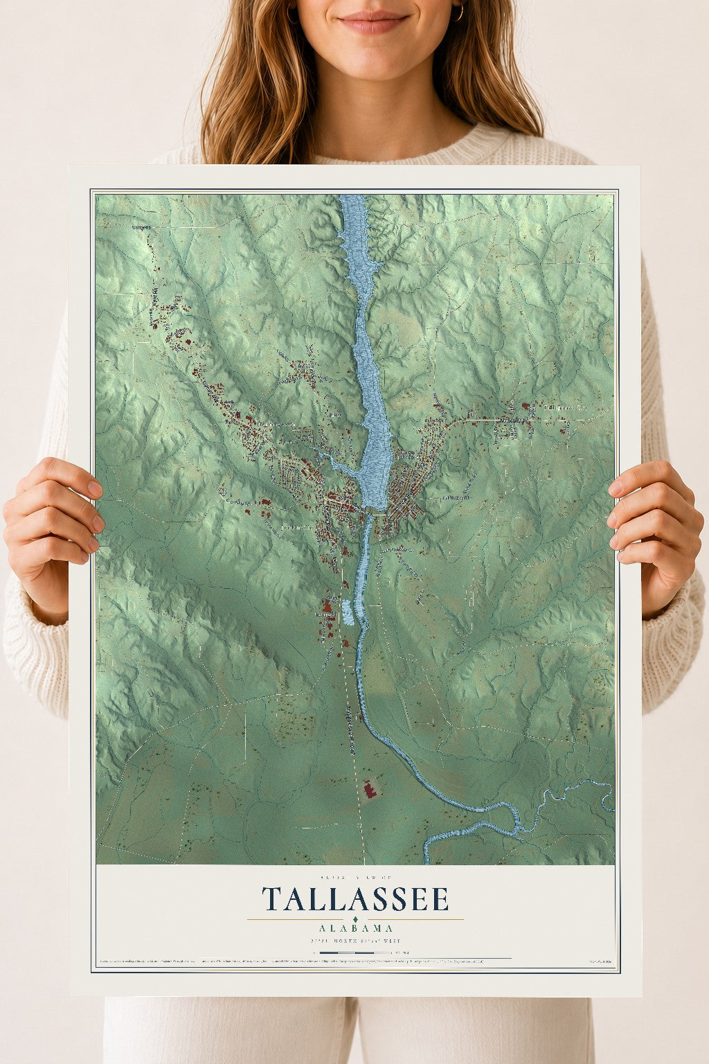 Map of Tallassee, Alabama, 18 x 24 inch unframed archival matte print