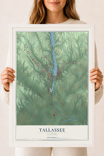 Map of Tallassee, Alabama, 18 x 24 inch print in a white wood frame