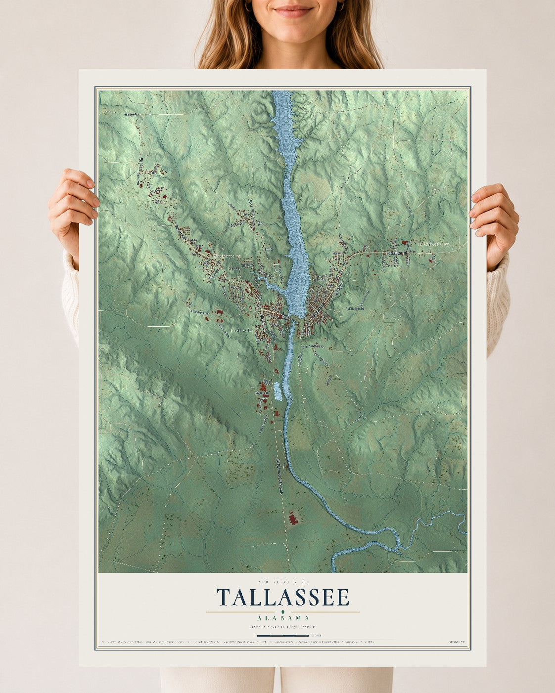 Map of Tallassee, Alabama, 24 x 36 inch unframed archival matte print