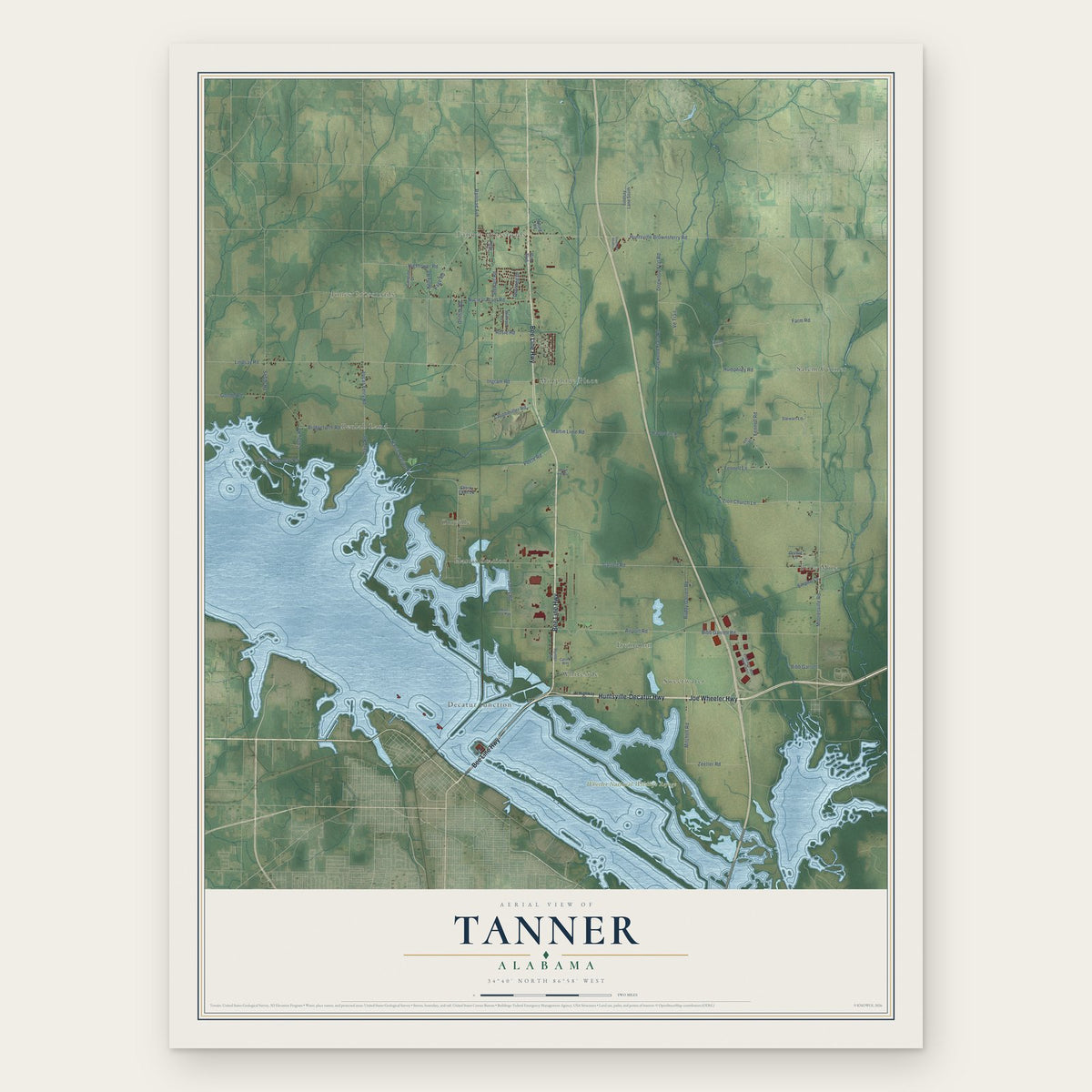 Tanner, Alabama map print, the full design