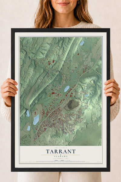 Map of Tarrant, Alabama, 18 x 24 inch print in a black wood frame