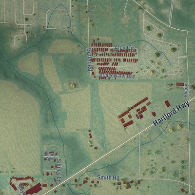 Second close-up of the map of Taylor, Alabama print showing more streets and buildings