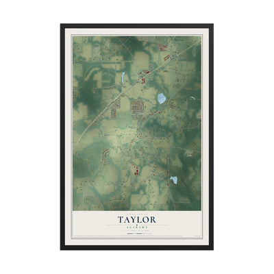 Map of Taylor, Alabama, 12 x 18 inch print in a black wood frame