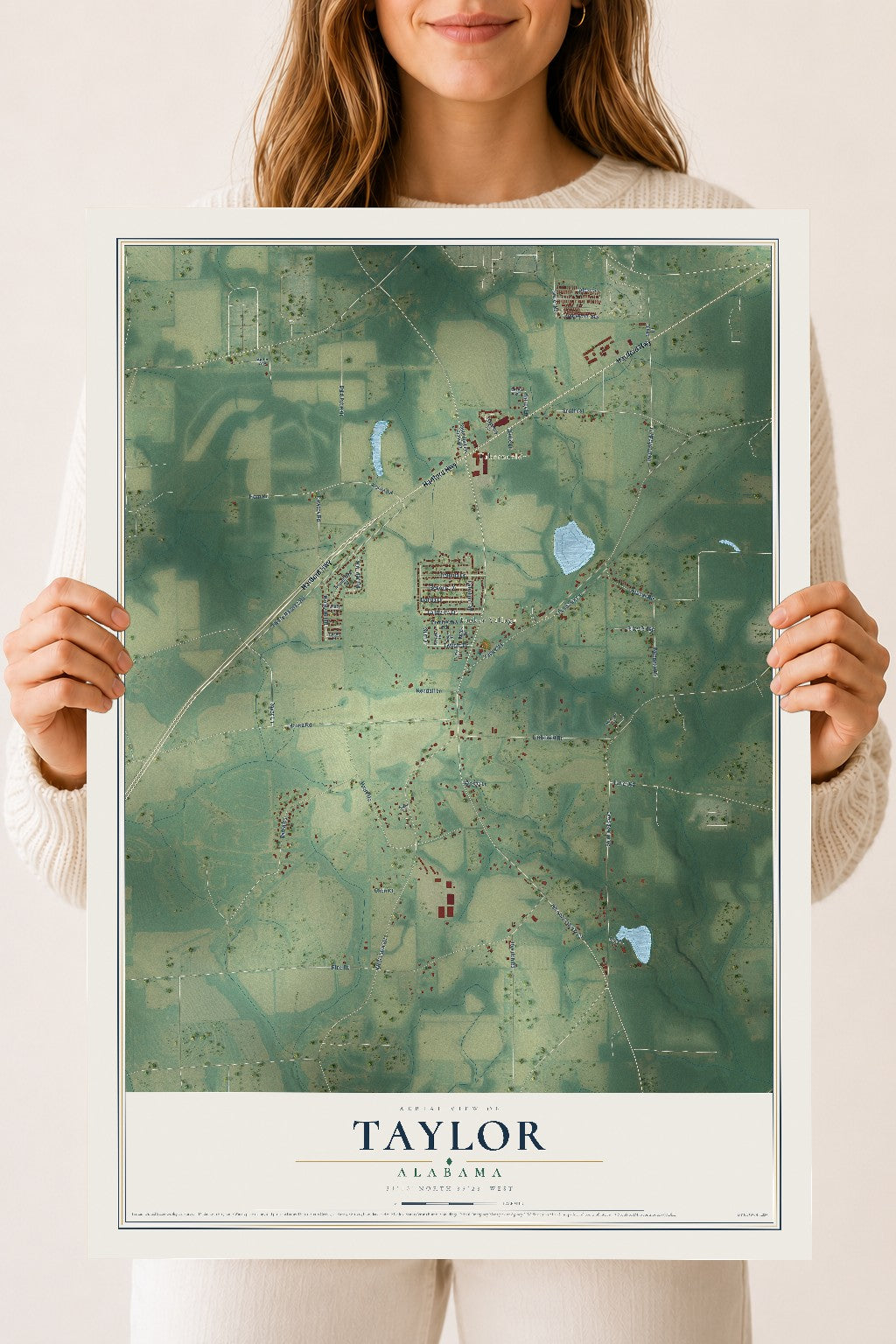 Map of Taylor, Alabama, 18 x 24 inch unframed archival matte print