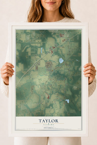 Map of Taylor, Alabama, 18 x 24 inch print in a white wood frame