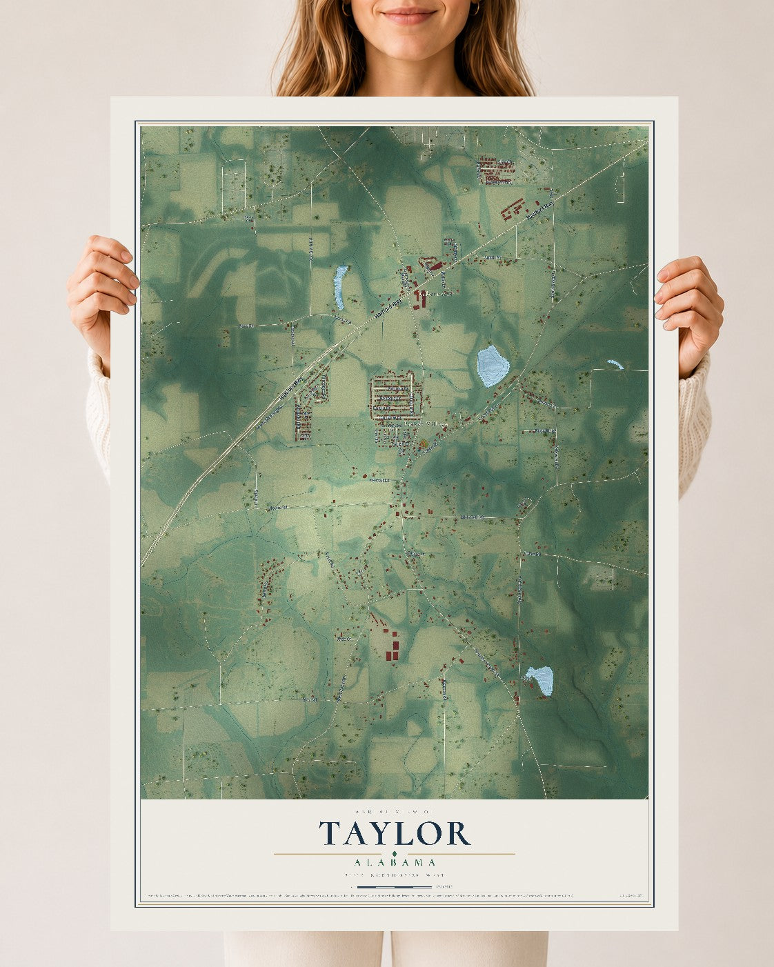 Map of Taylor, Alabama, 24 x 36 inch unframed archival matte print