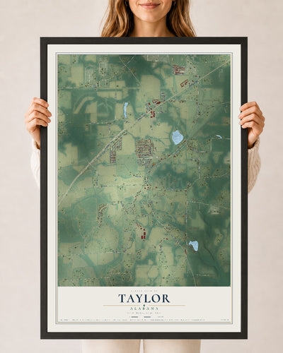 Map of Taylor, Alabama, 24 x 36 inch print in a black wood frame
