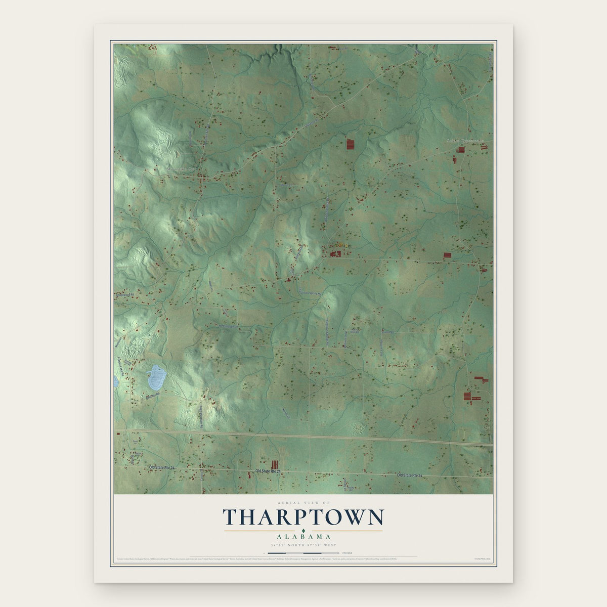 Tharptown, Alabama map print, the full design