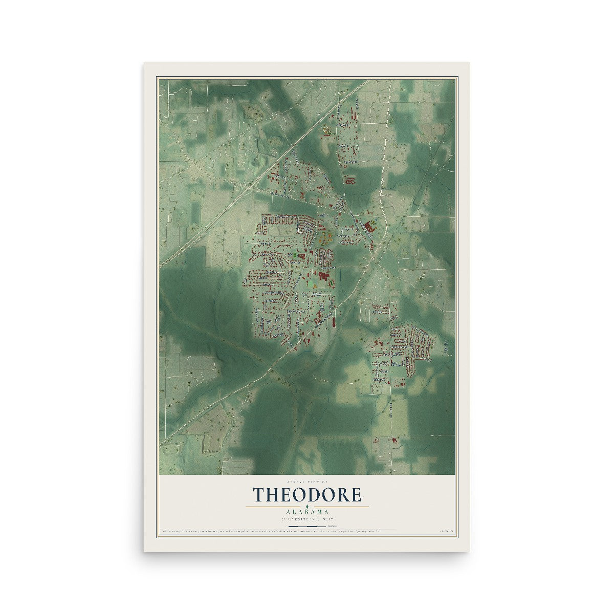 Map of Theodore, Alabama, 12 x 18 inch unframed archival matte print