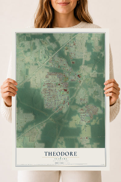 Map of Theodore, Alabama, 18 x 24 inch unframed archival matte print