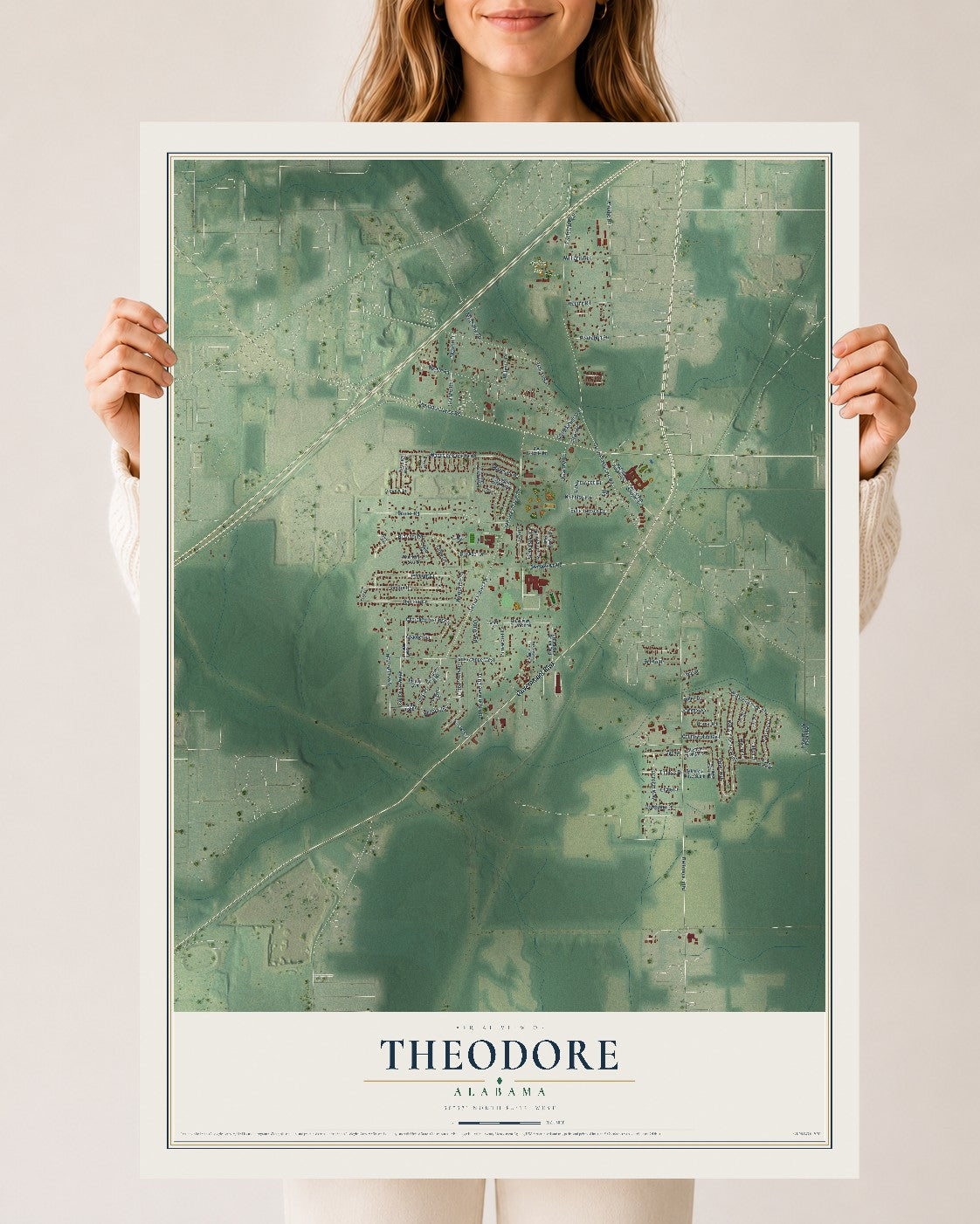 Map of Theodore, Alabama, 24 x 36 inch unframed archival matte print
