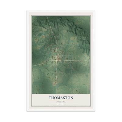 Map of Thomaston, Alabama, 12 x 18 inch print in a white wood frame