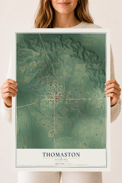 Map of Thomaston, Alabama, 18 x 24 inch unframed archival matte print