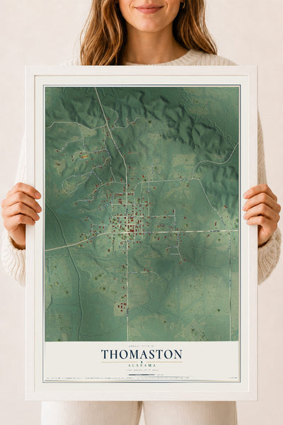 Map of Thomaston, Alabama, 18 x 24 inch print in a white wood frame