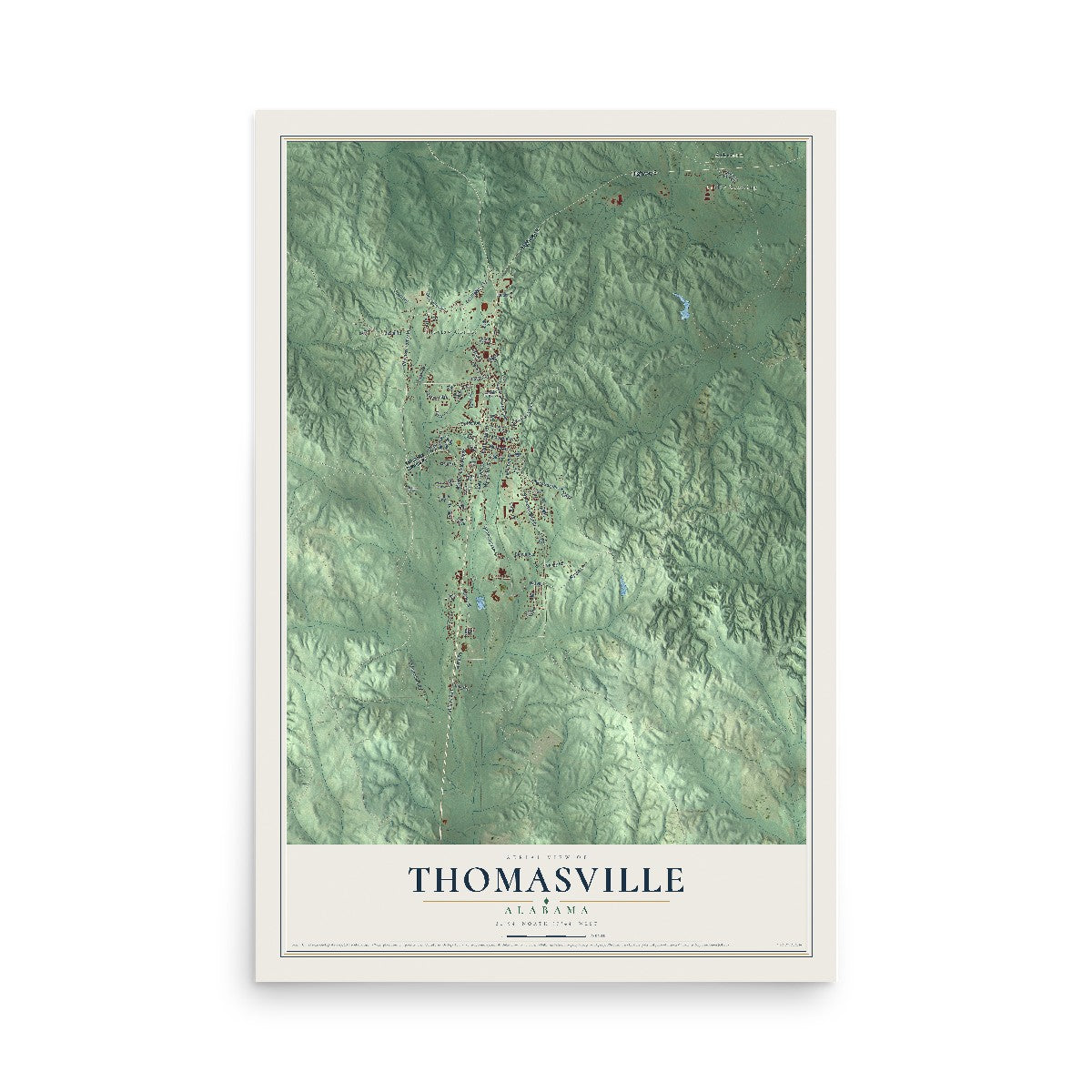 Map of Thomasville, Alabama, 12 x 18 inch unframed archival matte print