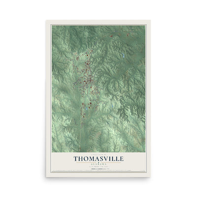 Map of Thomasville, Alabama, 12 x 18 inch unframed archival matte print