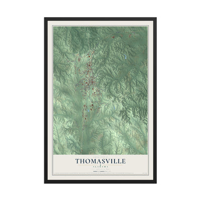 Map of Thomasville, Alabama, 12 x 18 inch print in a black wood frame