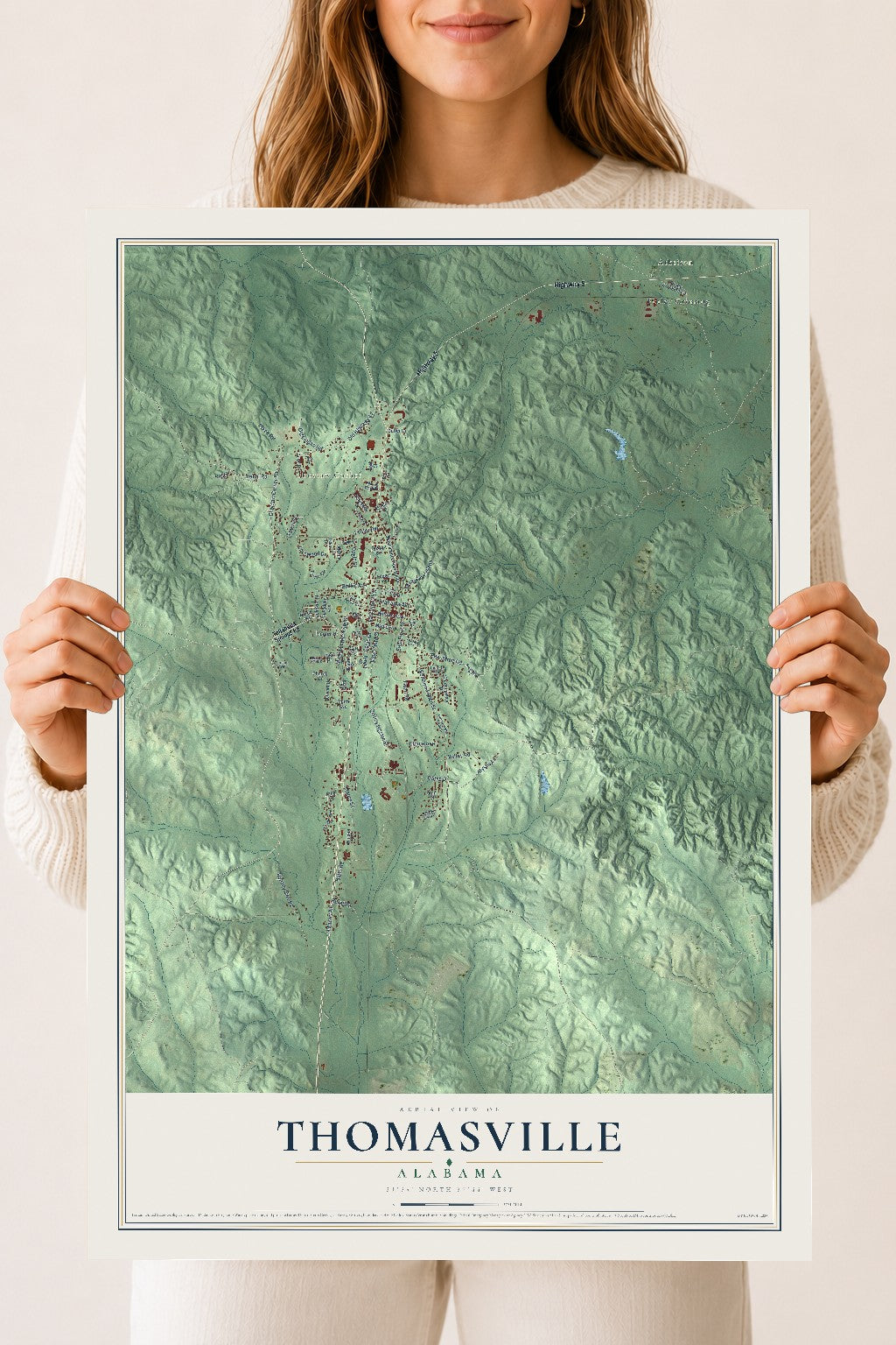 Map of Thomasville, Alabama, 18 x 24 inch unframed archival matte print