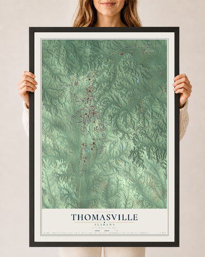 Map of Thomasville, Alabama, 24 x 36 inch print in a black wood frame