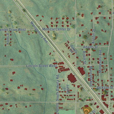 Second close-up of the map of Thorsby, Alabama print showing more streets and buildings
