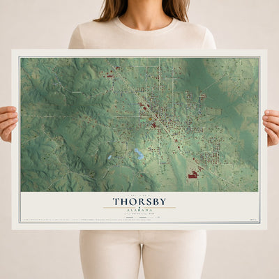 Map of Thorsby, Alabama, 18 x 24 inch unframed archival matte print